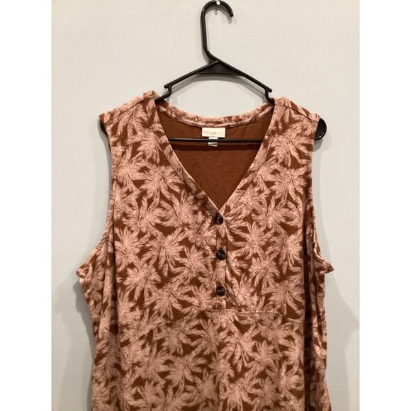 J.Jill Womens Sleeveless Dress Plus Size 3X Brown Tropical Boho Beachy Cotton - Picture 6 of 9